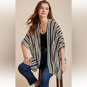 Maurices Women’s Striped Crochet Kimono Black/White OS Coverup Boho Hippie